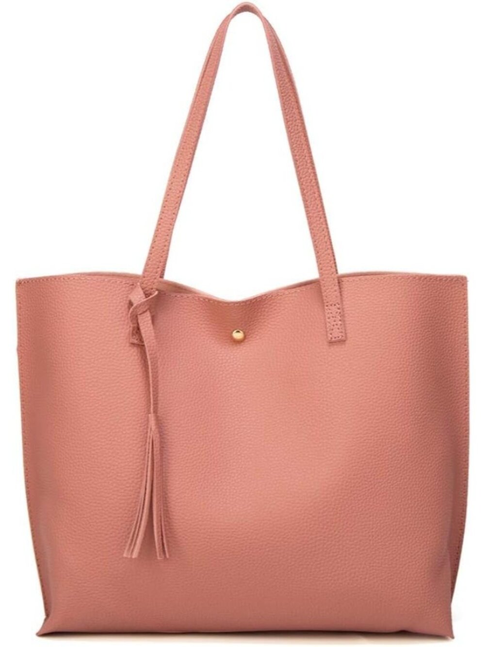 Women’s Old Rose Soft Faux Leather Tote Bag Tassel Large Shoulder Purse